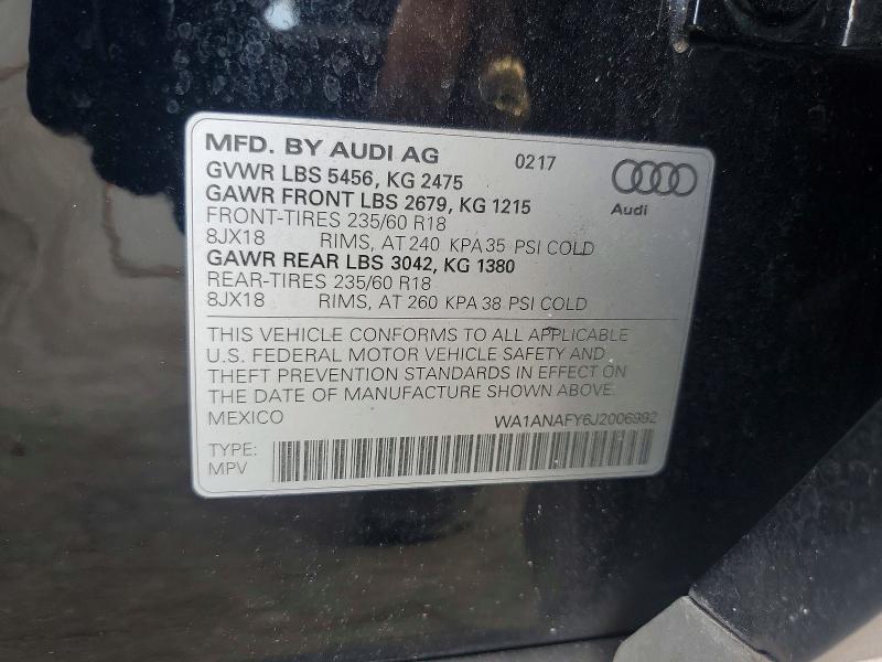 2018 Audi Q5 მანქანა იყიდება აუქციონზე, vin: WA1ANAFY6J2006992, აუქციონის ნომერი: 52304706