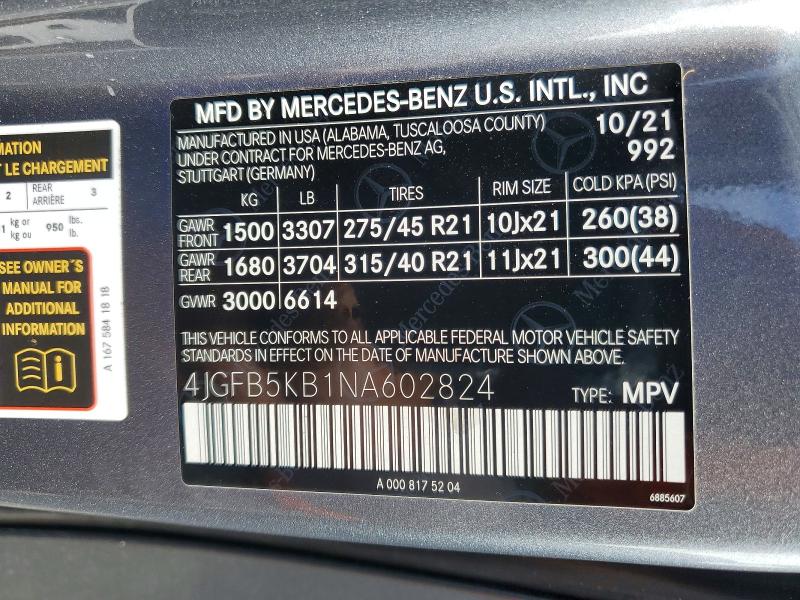 Продажа на аукционе авто 2022 Mercedes-benz Gle, vin: 4JGFB5KB1NA602824, номер лота: 54303176