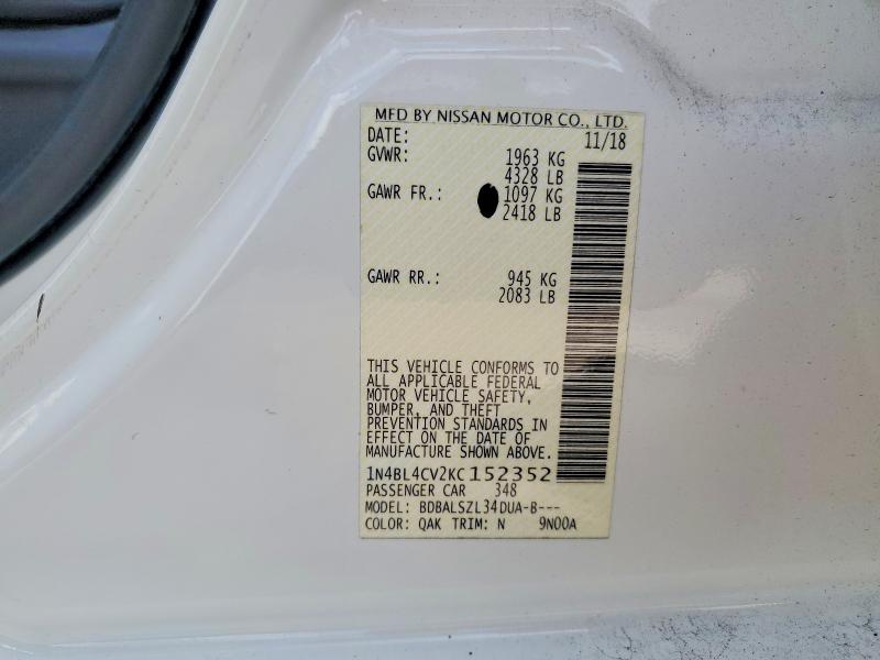Aukcja sprzedaży 2019 Nissan Altima, vin: 1N4BL4CV2KC152352, numer aukcji: 54095816