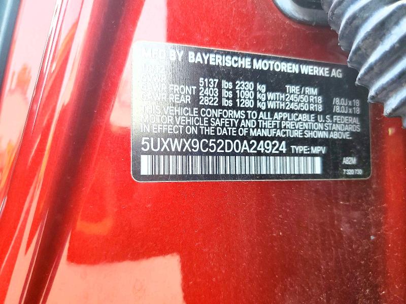 Продаж на аукціоні авто 2013 Bmw X3, vin: 5UXWX9C52D0A24924, номер лоту: 52262956