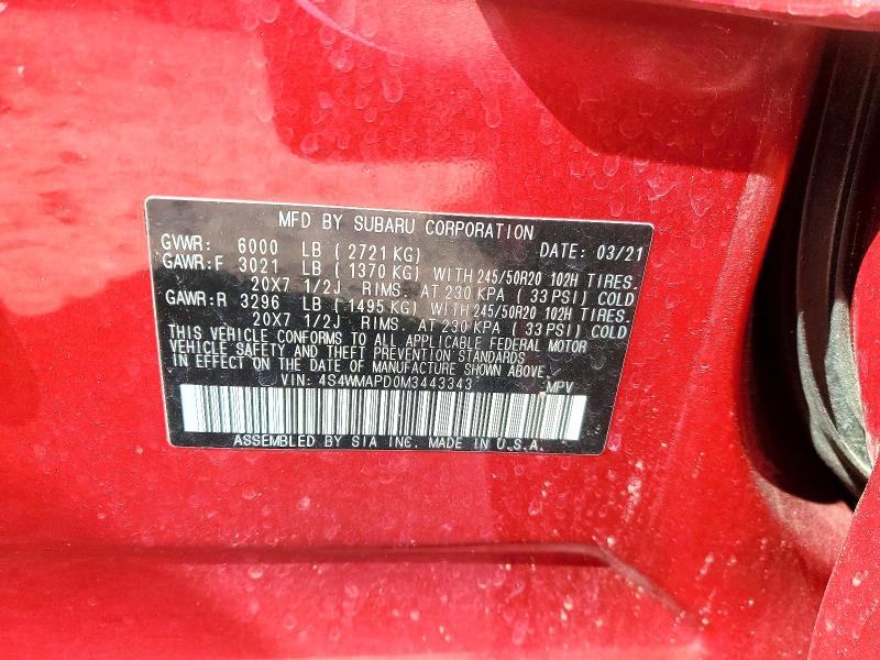 Продажа на аукционе авто 2021 Subaru Ascent, vin: 4S4WMAPD0M3443343, номер лота: 52268236