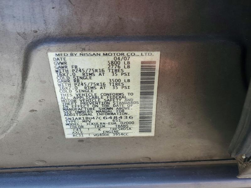 Aukcja sprzedaży 2007 Nissan Pathfinder, vin: 5N1AR18U47C648436, numer aukcji: 52357796