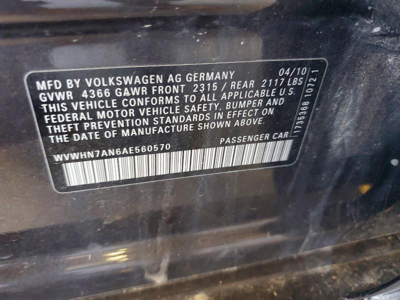 Aukcja sprzedaży 2010 Volkswagen Cc, vin: WVWHN7AN6AE560570, numer aukcji: 53046466