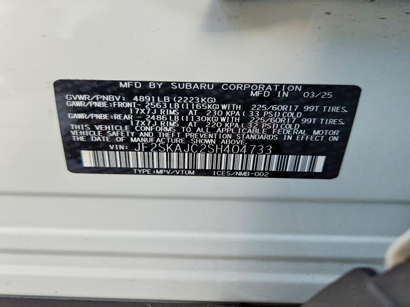 Aukcja sprzedaży 2025 Subaru Forester, vin: JF2SKAJC2SH404733, numer aukcji: 52565526
