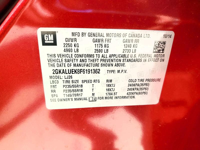 Aukcja sprzedaży 2015 Gmc Terrain, vin: 2GKALUEK8F6191362, numer aukcji: 52869796