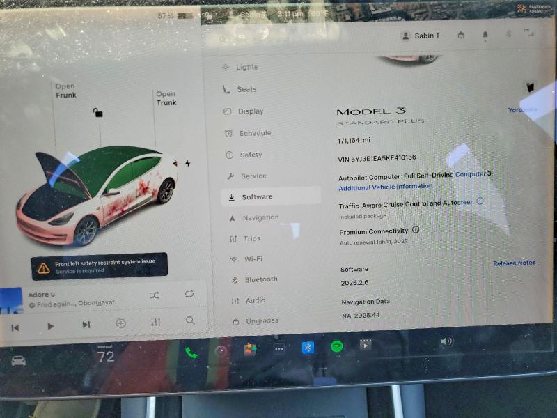 2019 Tesla Model 3 მანქანა იყიდება აუქციონზე, vin: 5YJ3E1EA5KF410156, აუქციონის ნომერი: 53956866