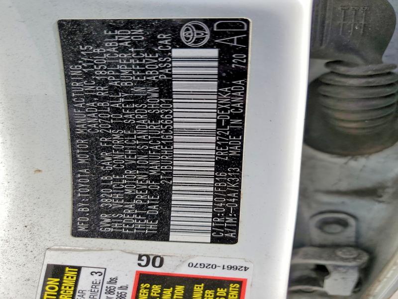 2016 Toyota Corolla მანქანა იყიდება აუქციონზე, vin: 2T1BURHE1GC566301, აუქციონის ნომერი: 53995656