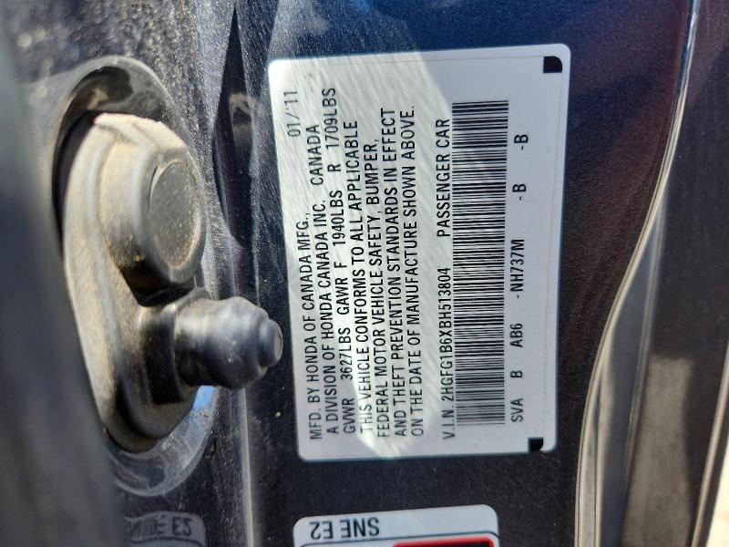 2011 Honda Civic მანქანა იყიდება აუქციონზე, vin: 2HGFG1B6XBH513804, აუქციონის ნომერი: 53247066