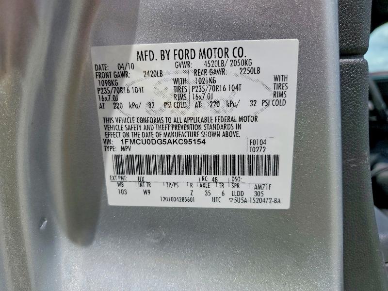 Продаж на аукціоні авто 2010 Ford Escape, vin: 1FMCU0DG5AKC95154, номер лоту: 55100456