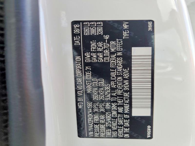 Продажа на аукционе авто 2019 Volvo Xc90, vin: YV4A22PK0K1441980, номер лота: 54972276