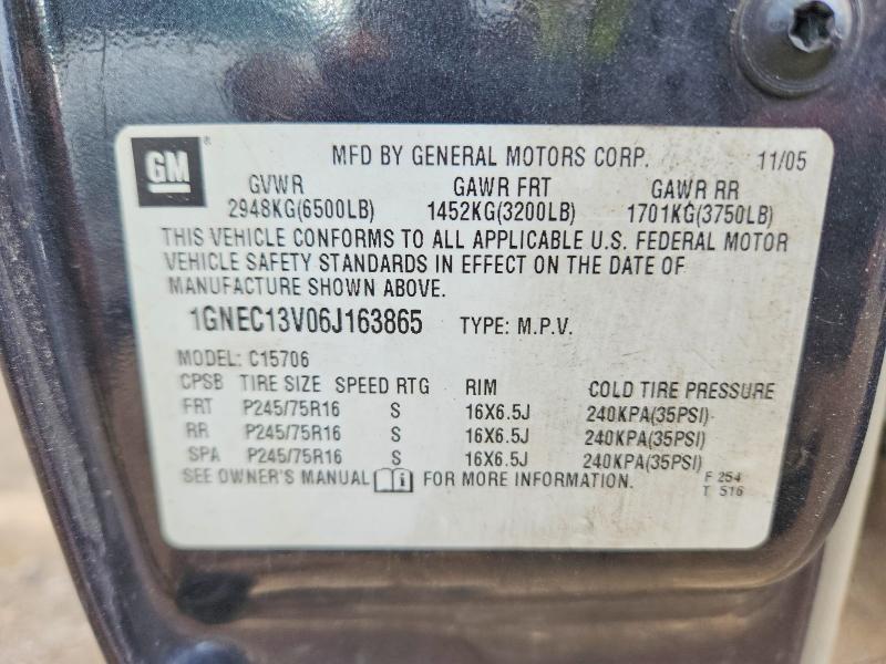 53692336 :رقم المزاد ، 1GNEC13V06J163865 vin ، 2006 Chevrolet Tahoe مزاد بيع