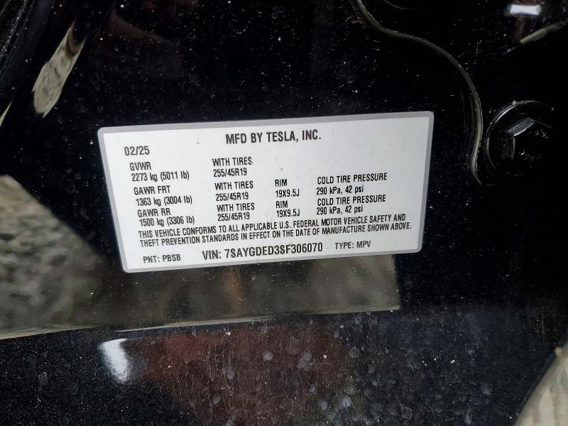 2025 Tesla Model Y მანქანა იყიდება აუქციონზე, vin: 7SAYGDED3SF306070, აუქციონის ნომერი: 52268646