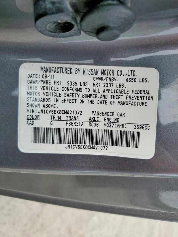 Продаж на аукціоні авто 2012 Infiniti G37 Coupe, vin: JN1CV6EK8CM421072, номер лоту: 53694206