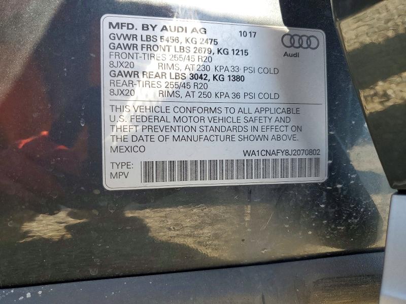 Aukcja sprzedaży 2018 Audi Q5, vin: WA1CNAFY8J2070802, numer aukcji: 53829856