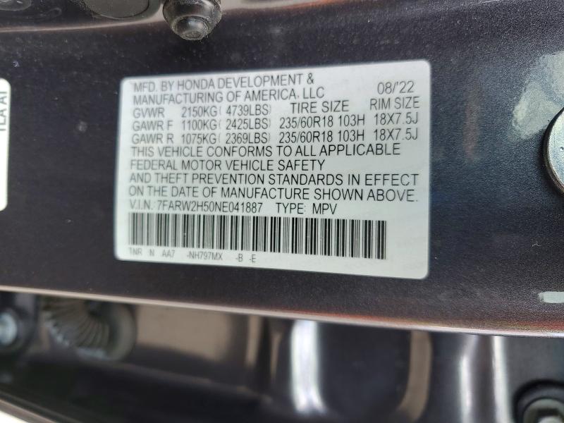 Aukcja sprzedaży 2022 Honda Cr-v, vin: 7FARW2H50NE041887, numer aukcji: 57296136