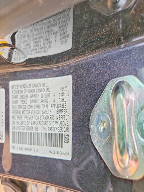 2025 Honda Civic მანქანა იყიდება აუქციონზე, vin: 2HGFE2F58SH581838, აუქციონის ნომერი: 52167556