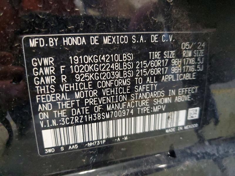 55100246 :رقم المزاد ، 3CZRZ1H38SM700974 vin ، 2025 Honda Hr-v مزاد بيع