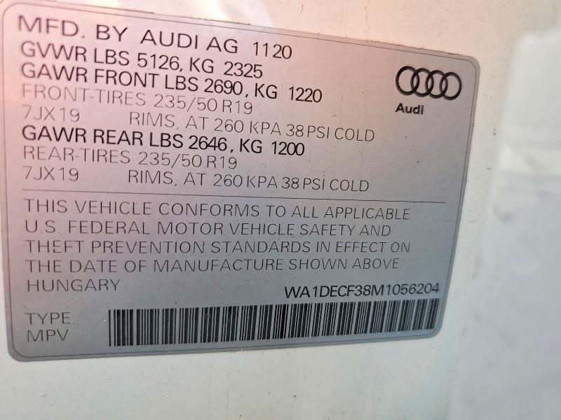 Aukcja sprzedaży 2021 Audi Q3, vin: WA1DECF38M1056204, numer aukcji: 54007596