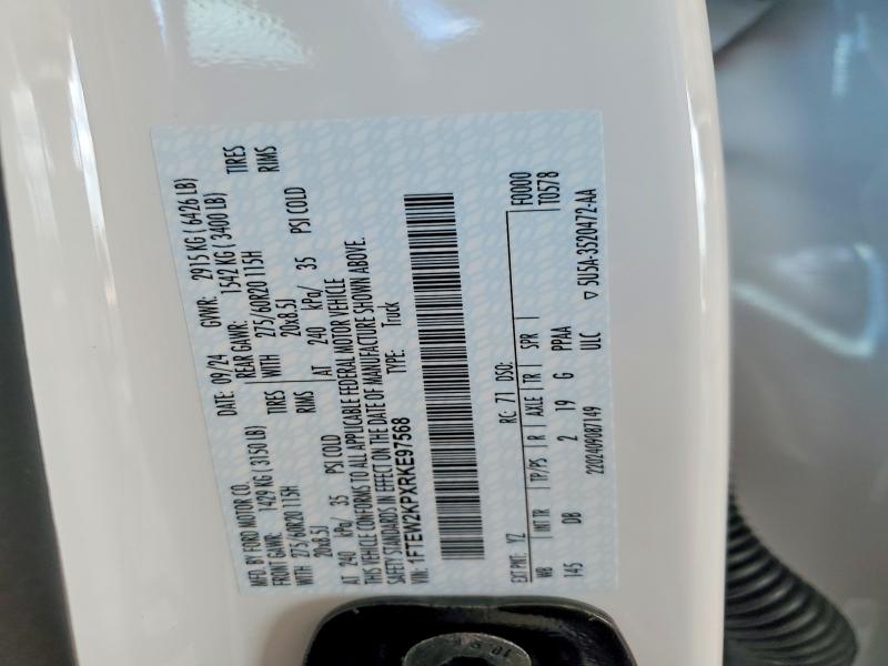 52205096 :رقم المزاد ، 1FTEW2KPXRKE97568 vin ، 2024 Ford F150 مزاد بيع