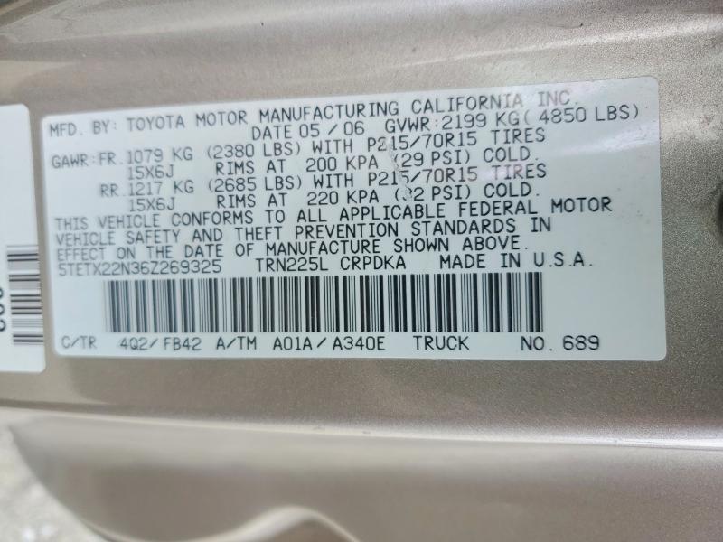 54852226 :رقم المزاد ، 5TETX22N36Z269325 vin ، 2006 Toyota Tacoma مزاد بيع