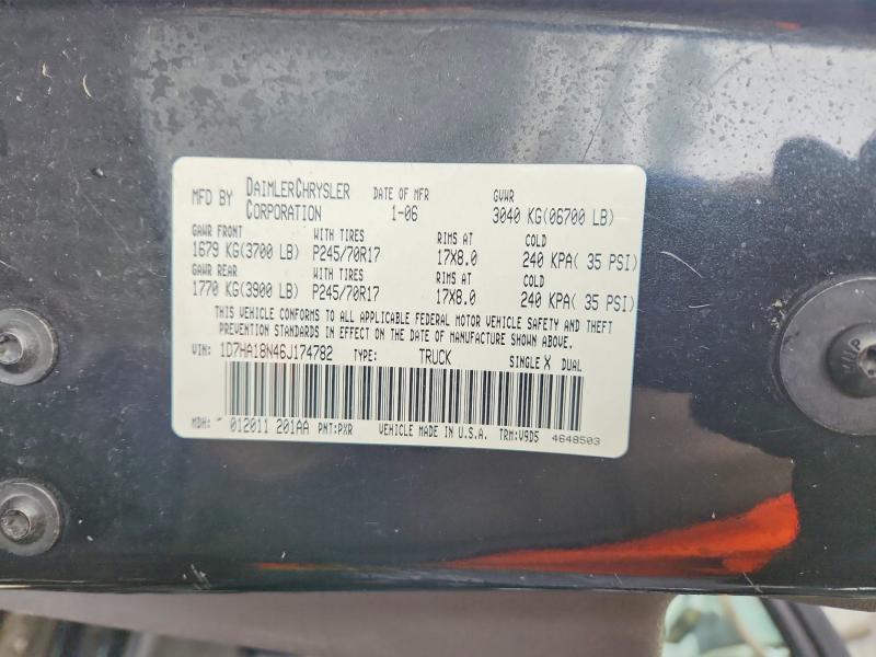 52427036 :رقم المزاد ، 1D7HA18N46J174782 vin ، 2006 Dodge Ram 1500 مزاد بيع