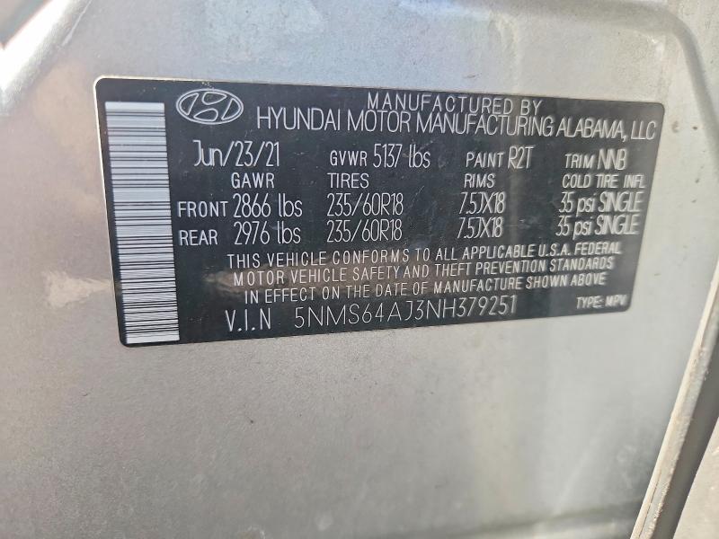 52585766 :رقم المزاد ، 5NMS64AJ3NH379251 vin ، 2022 Hyundai Santa Fe مزاد بيع
