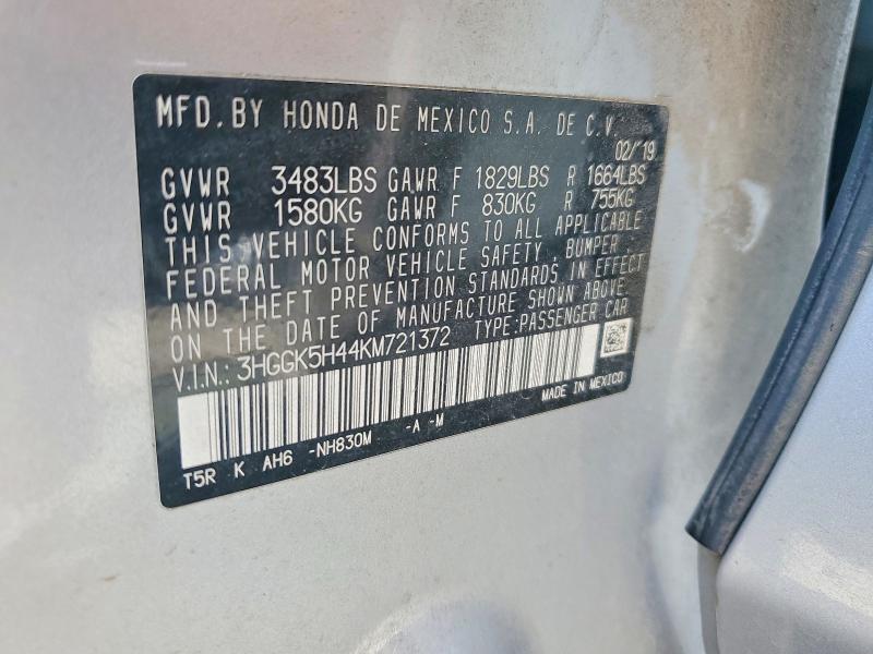 Продажа на аукционе авто 2019 Honda Fit, vin: 3HGGK5H44KM721372, номер лота: 54339886