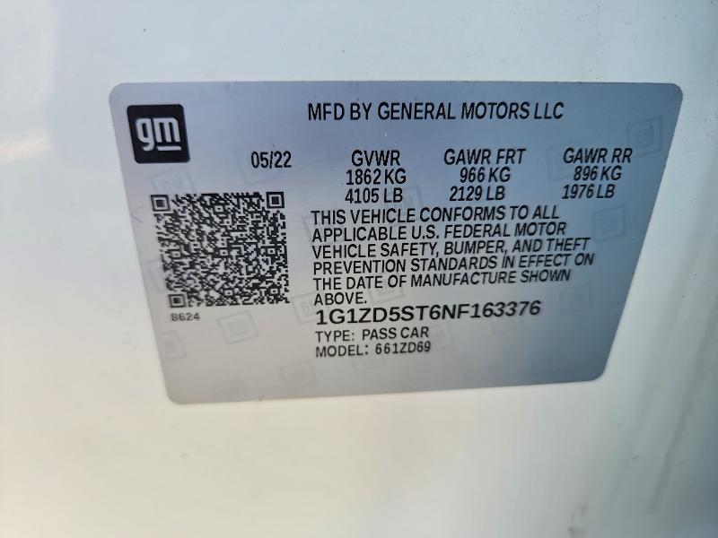 Продаж на аукціоні авто 2022 Chevrolet Malibu, vin: 1G1ZD5ST6NF163376, номер лоту: 55383786