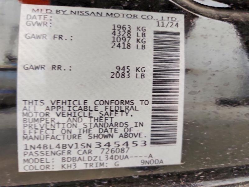 Продажа на аукционе авто 2025 Nissan Altima, vin: 1N4BL4BV1SN345453, номер лота: 49412686