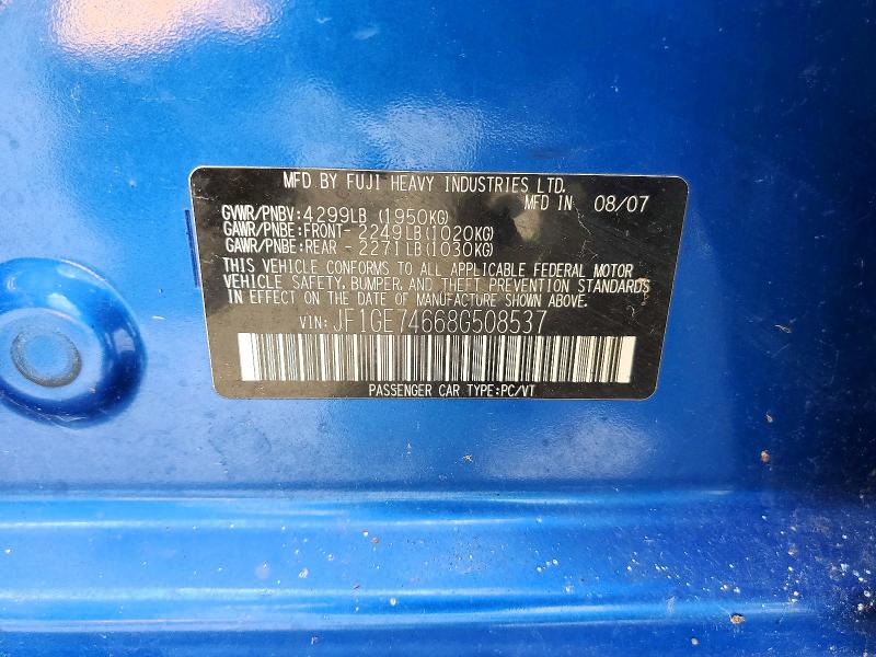 Продаж на аукціоні авто 2008 Subaru Impreza, vin: JF1GE74668G508537, номер лоту: 54320116