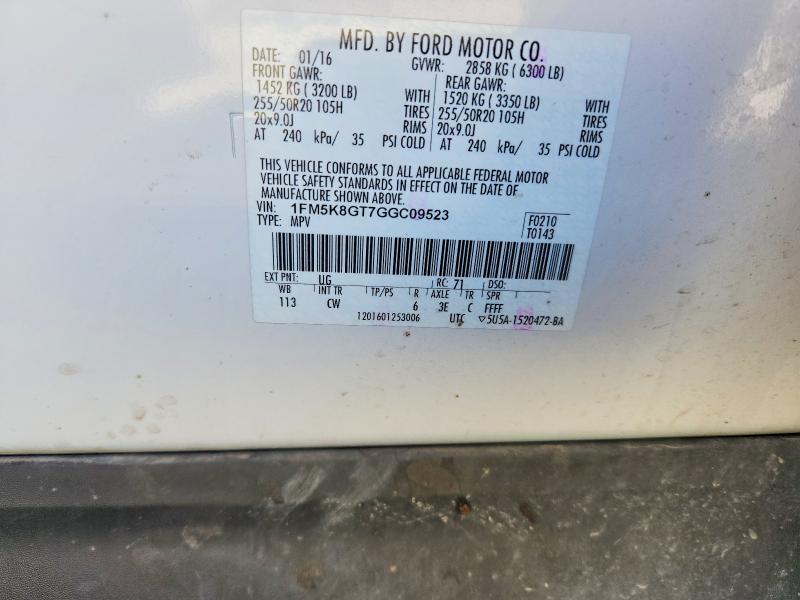 2016 Ford Explorer მანქანა იყიდება აუქციონზე, vin: 1FM5K8GT7GGC09523, აუქციონის ნომერი: 51839576