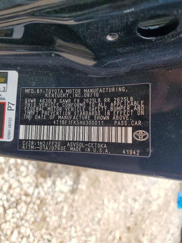 Продаж на аукціоні авто 2017 Toyota Camry, vin: 4T1BF1FK5HU300011, номер лоту: 54968756