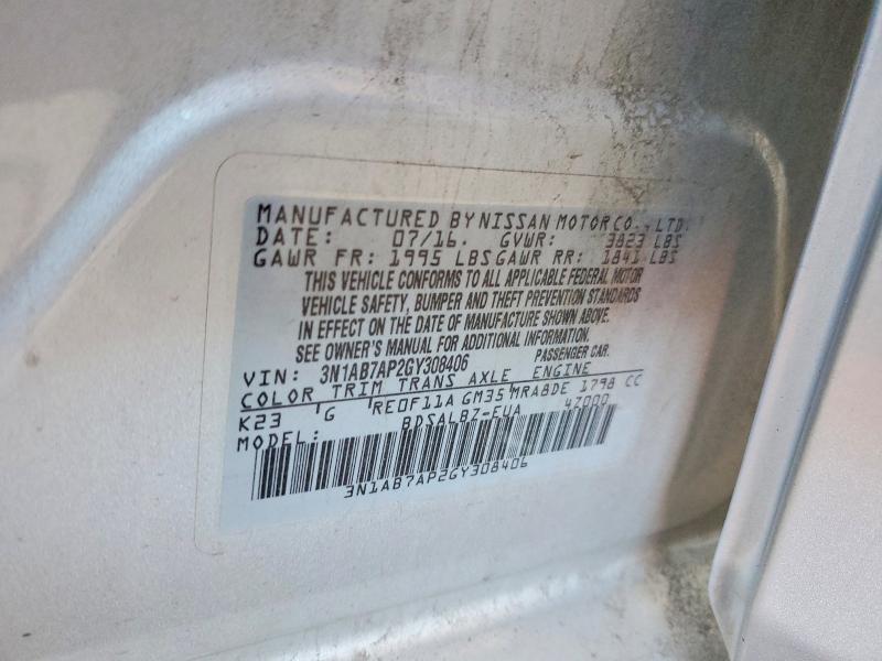 2016 Nissan Sentra მანქანა იყიდება აუქციონზე, vin: 3N1AB7AP2GY308406, აუქციონის ნომერი: 53013356