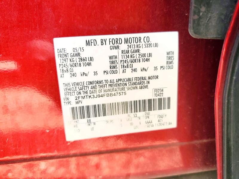 51909486 :رقم المزاد ، 2FMTK3J94FBB47575 vin ، 2015 Ford Edge مزاد بيع