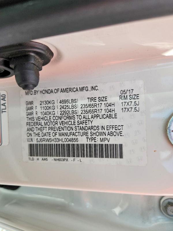 53278036 :رقم المزاد ، 5J6RW5H33HL004856 vin ، 2017 Honda Cr-v مزاد بيع