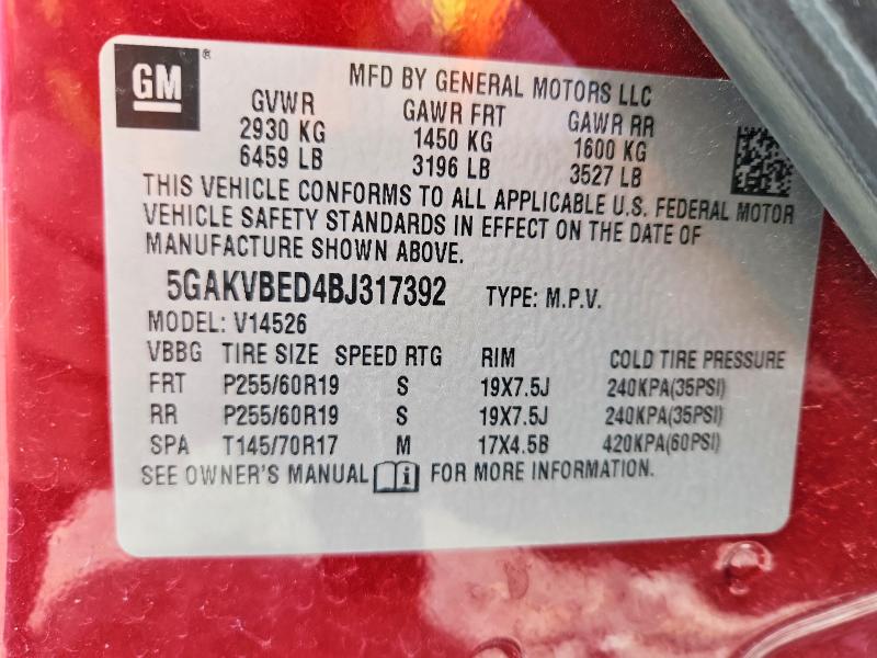 2011 Buick Enclave მანქანა იყიდება აუქციონზე, vin: 5GAKVBED4BJ317392, აუქციონის ნომერი: 51822076