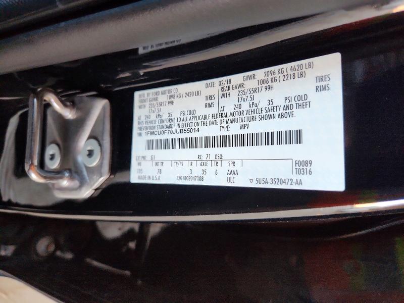 Продаж на аукціоні авто 2018 Ford Escape, vin: 1FMCU0F70JUB55014, номер лоту: 54436256