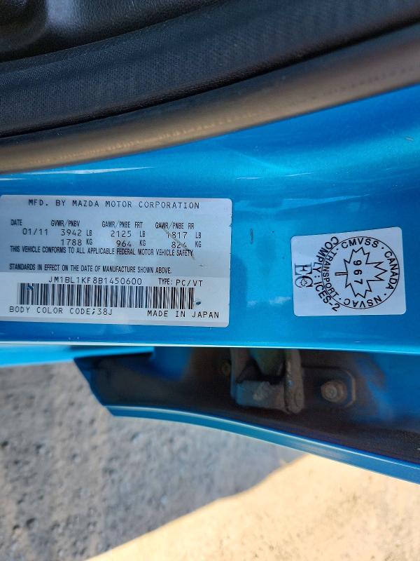 53789346 :رقم المزاد ، JM1BL1KF8B1450600 vin ، 2011 Mazda 3 مزاد بيع