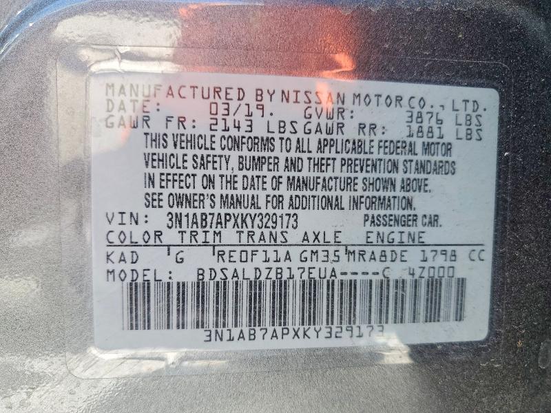 Aukcja sprzedaży 2019 Nissan Sentra, vin: 3N1AB7APXKY329173, numer aukcji: 52357226