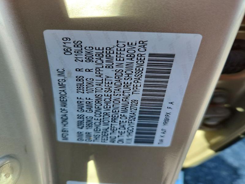 Aukcja sprzedaży 2019 Honda Accord, vin: 1HGCV1F52KA127029, numer aukcji: 52886036