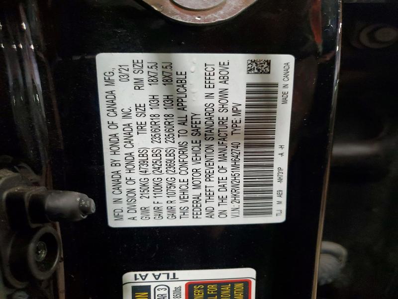 2021 Honda Cr-v მანქანა იყიდება აუქციონზე, vin: 2HKRW2H51MH642740, აუქციონის ნომერი: 54683706