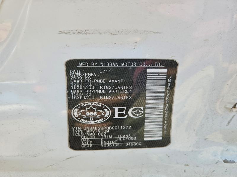 Продажа на аукционе авто 2011 Nissan Quest, vin: JN8AE2KP0B9011272, номер лота: 53457006