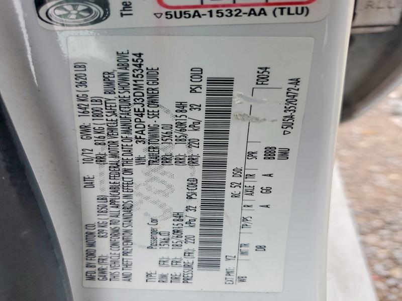 53909546 :رقم المزاد ، 3FADP4EJ3DM153454 vin ، 2013 Ford Fiesta مزاد بيع