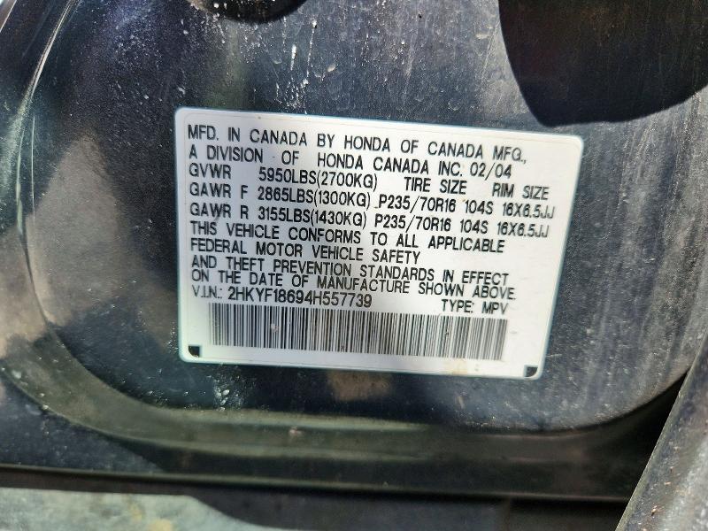 53141476 :رقم المزاد ، 2HKYF18694H557739 vin ، 2004 Honda Pilot مزاد بيع