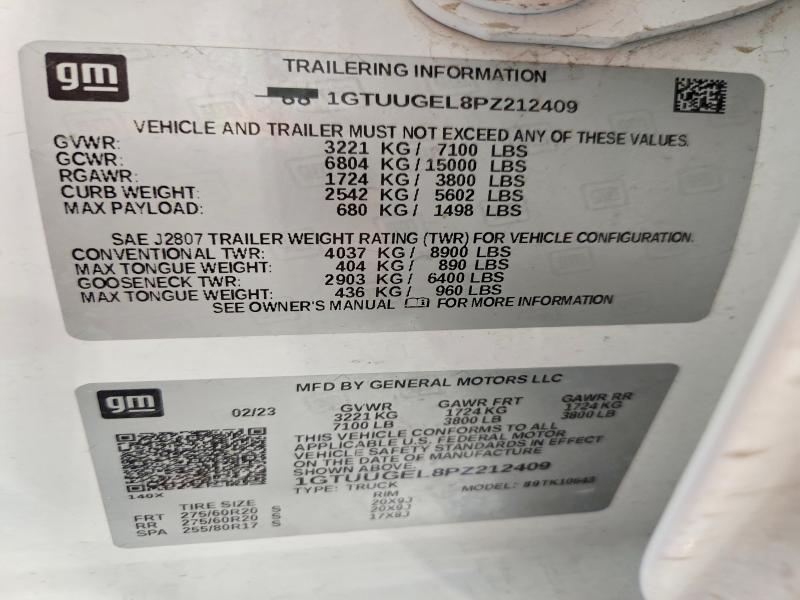2023 Gmc Sierra მანქანა იყიდება აუქციონზე, vin: 1GTUUGEL8PZ212409, აუქციონის ნომერი: 51854186
