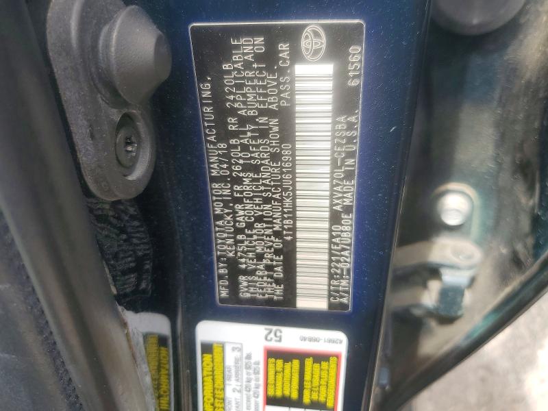 55047956 :رقم المزاد ، 4T1B11HK5JU616980 vin ، 2018 Toyota Camry مزاد بيع