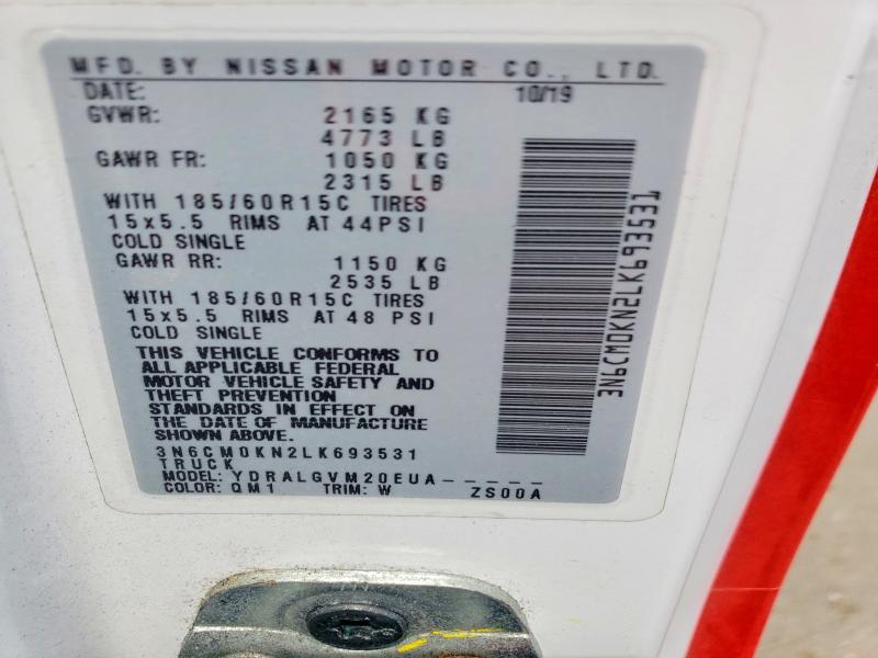2020 Nissan Nv200 მანქანა იყიდება აუქციონზე, vin: 3N6CM0KN2LK693531, აუქციონის ნომერი: 53987076