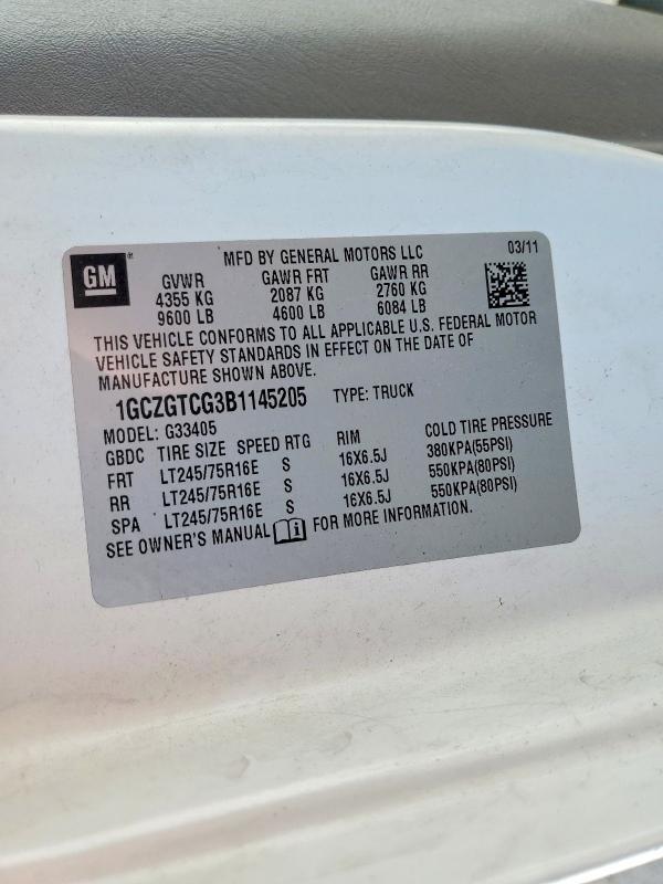 54087806 :رقم المزاد ، 1GCZGTCG3B1145205 vin ، 2011 Chev Express G3500 مزاد بيع