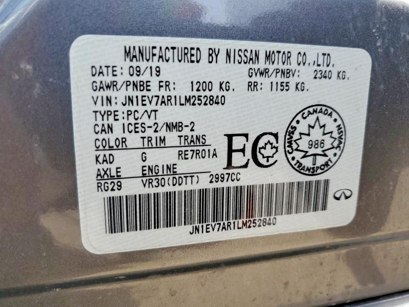 52303176 :رقم المزاد ، JN1EV7AR1LM252840 vin ، 2020 Infiniti Q50 مزاد بيع