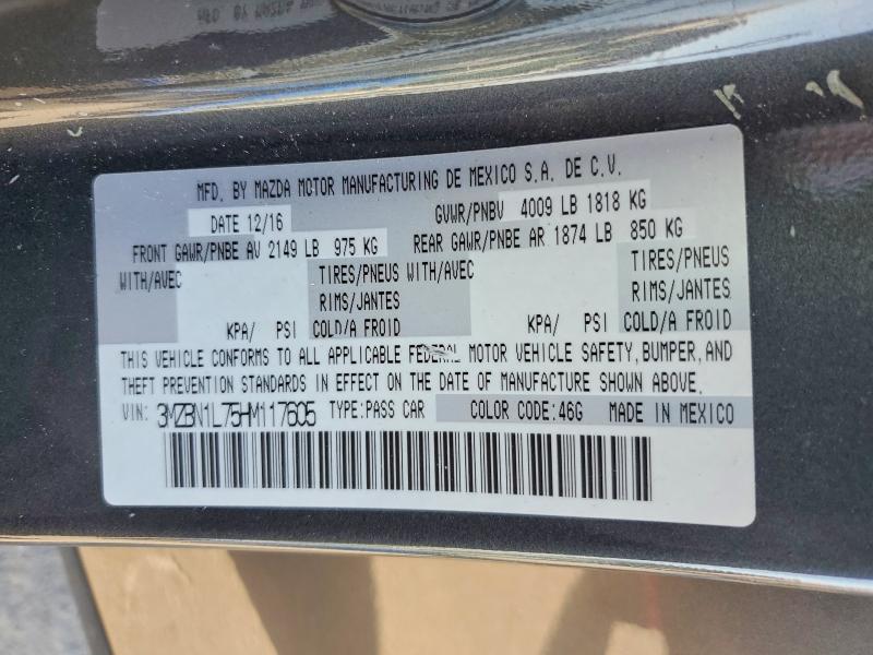Aukcja sprzedaży 2017 Mazda 3, vin: 3MZBN1L75HM117605, numer aukcji: 53134766
